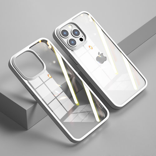 Silicone Transparent Mirror Frame Case Cover M04 for Apple iPhone 13 Pro Max White