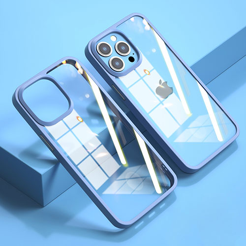 Silicone Transparent Mirror Frame Case Cover M04 for Apple iPhone 14 Pro Max Blue
