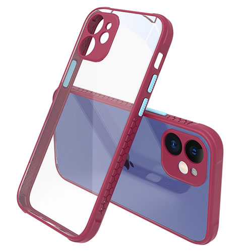 Silicone Transparent Mirror Frame Case Cover M05 for Apple iPhone 12 Mini Red Wine