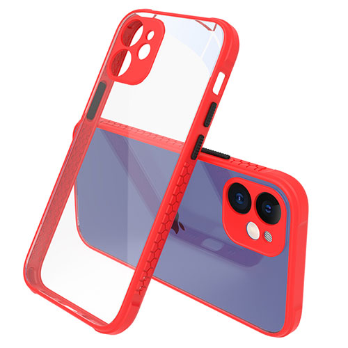 Silicone Transparent Mirror Frame Case Cover M05 for Apple iPhone 12 Red