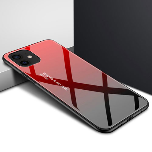 Silicone Transparent Mirror Frame Case Cover N01 for Apple iPhone 12 Red