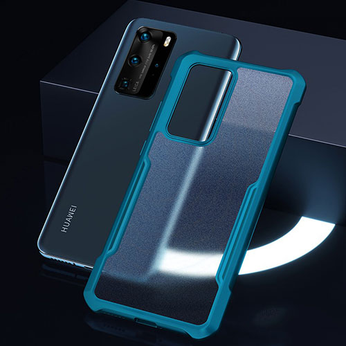 Silicone Transparent Mirror Frame Case Cover N06 for Huawei P40 Pro Cyan