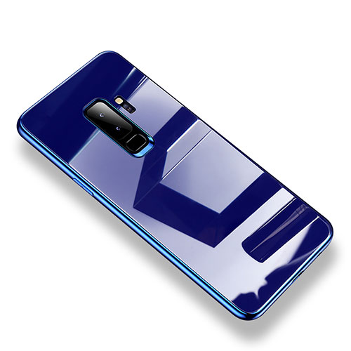 Silicone Transparent Mirror Frame Case Cover S01 for Samsung Galaxy S9 Plus Blue