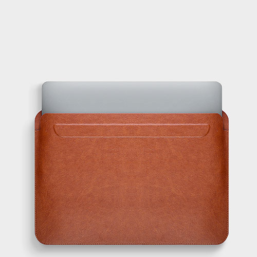 Sleeve Velvet Bag Leather Case Pocket L02 for Apple MacBook Pro 13 inch Brown