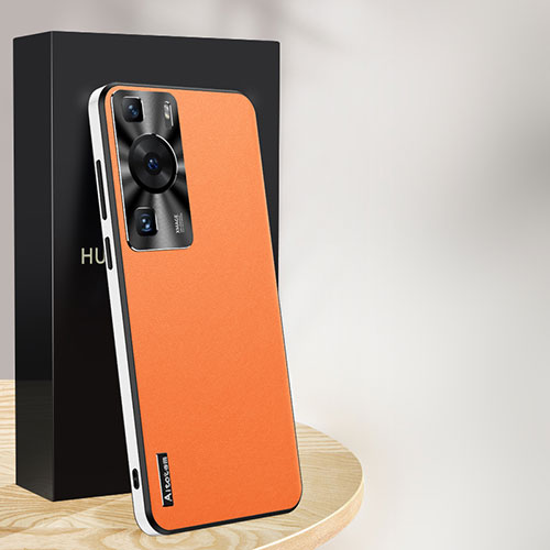 Soft Luxury Leather Snap On Case Cover AT1 for Huawei P60 Pro Orange