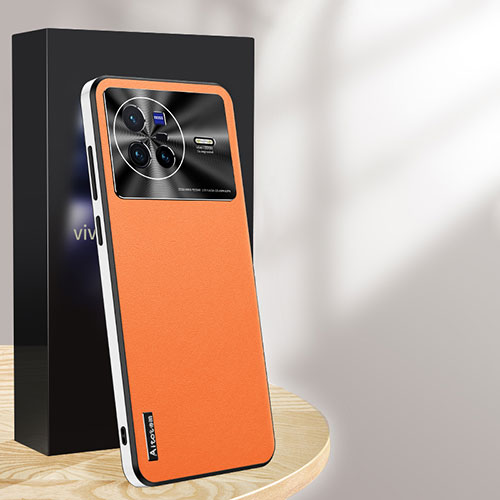 Soft Luxury Leather Snap On Case Cover AT1 for Vivo X80 5G Orange