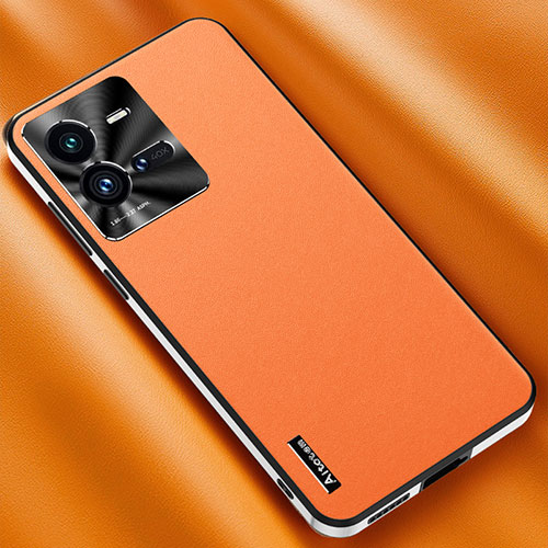 Soft Luxury Leather Snap On Case Cover AT2 for Vivo iQOO 10 Pro 5G Orange