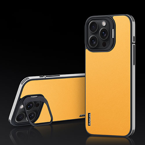 Soft Luxury Leather Snap On Case Cover AT5 for Apple iPhone 14 Pro Yellow