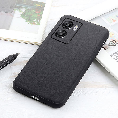 Soft Luxury Leather Snap On Case Cover B01H for Oppo A56S 5G Black