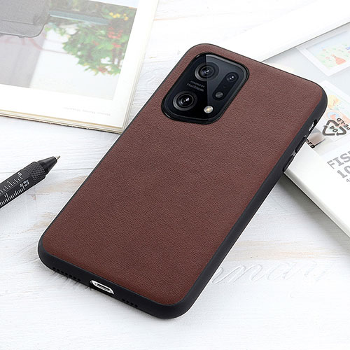 Soft Luxury Leather Snap On Case Cover B01H for Oppo Find X5 5G Brown