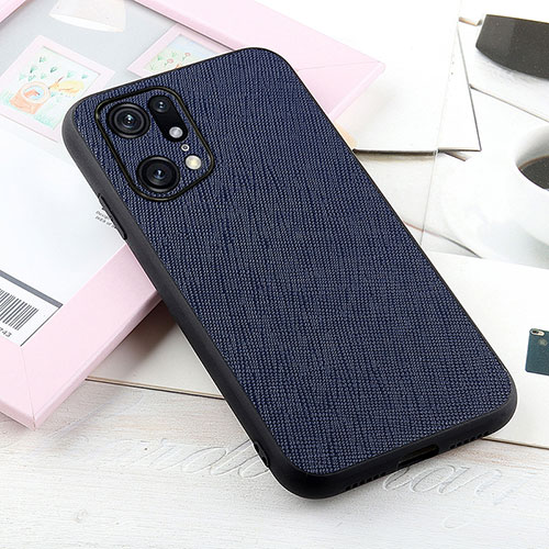 Soft Luxury Leather Snap On Case Cover B01H for Oppo Find X5 Pro 5G Blue