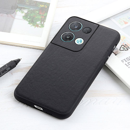 Soft Luxury Leather Snap On Case Cover B01H for Oppo Reno8 5G Black