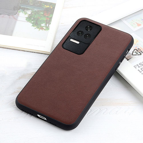 Soft Luxury Leather Snap On Case Cover B01H for Xiaomi Poco F4 5G Brown