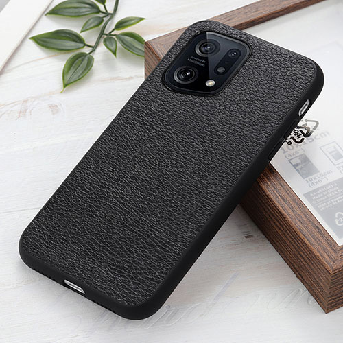 Soft Luxury Leather Snap On Case Cover B02H for Oppo Find X5 5G Black
