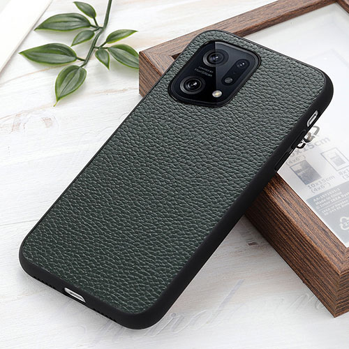 Soft Luxury Leather Snap On Case Cover B02H for Oppo Find X5 5G Green