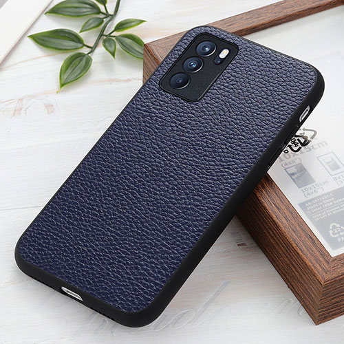 Soft Luxury Leather Snap On Case Cover B02H for Oppo Reno6 Pro 5G India Blue