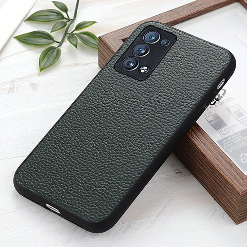 Soft Luxury Leather Snap On Case Cover B02H for Oppo Reno6 Pro+ Plus 5G Green