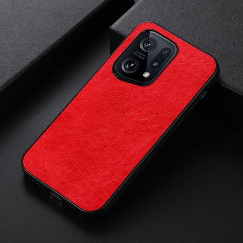 Soft Luxury Leather Snap On Case Cover B07H for Oppo Find X5 5G Red