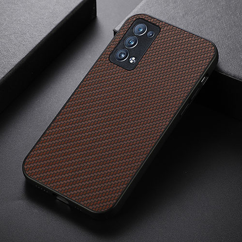 Soft Luxury Leather Snap On Case Cover B07H for Oppo Reno6 Pro 5G Brown
