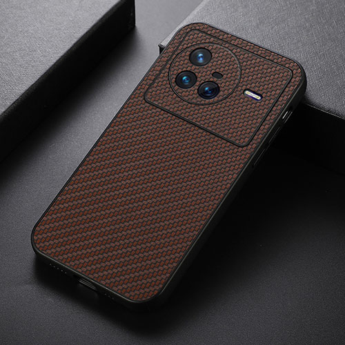 Soft Luxury Leather Snap On Case Cover B07H for Vivo X80 5G Brown