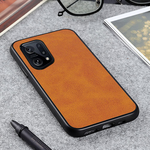Soft Luxury Leather Snap On Case Cover B08H for Oppo Find X5 5G Brown