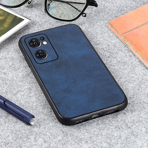 Soft Luxury Leather Snap On Case Cover B08H for Oppo Reno7 5G Blue