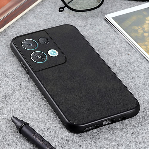 Soft Luxury Leather Snap On Case Cover B08H for Oppo Reno8 Pro 5G Black