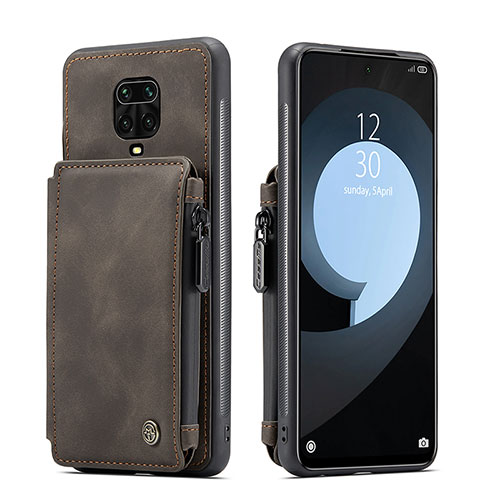 Soft Luxury Leather Snap On Case Cover C01S for Xiaomi Redmi Note 9 Pro Brown