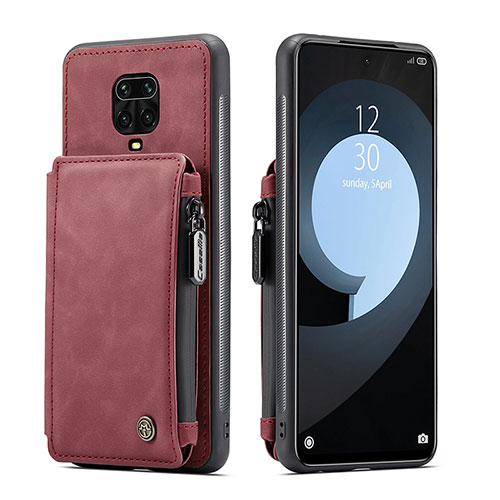 Soft Luxury Leather Snap On Case Cover C01S for Xiaomi Redmi Note 9 Pro Red