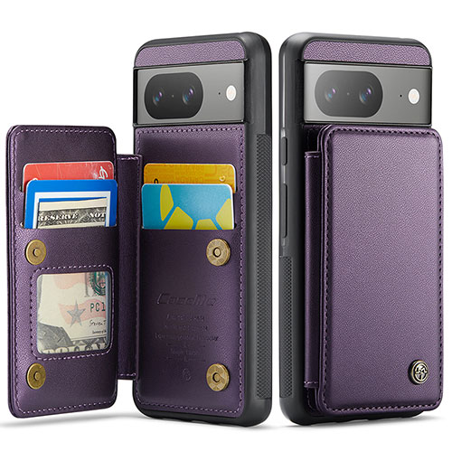 Soft Luxury Leather Snap On Case Cover C02S for Google Pixel 8 5G Purple