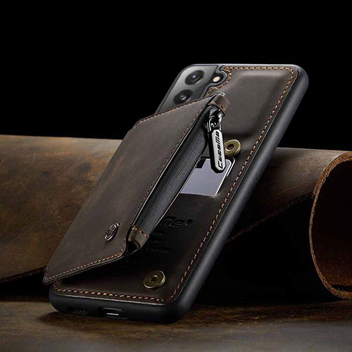 Soft Luxury Leather Snap On Case Cover C03S for Samsung Galaxy S21 FE 5G Brown