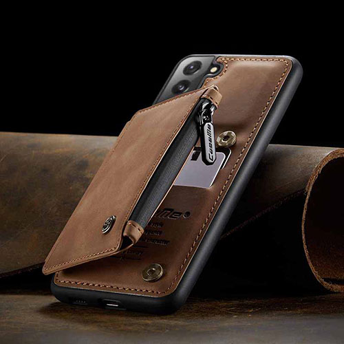 Soft Luxury Leather Snap On Case Cover C03S for Samsung Galaxy S22 5G Light Brown