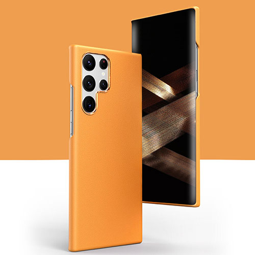 Soft Luxury Leather Snap On Case Cover C04 for Samsung Galaxy S24 Ultra 5G Orange