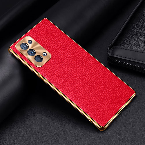 Soft Luxury Leather Snap On Case Cover DL2 for Oppo Reno6 Pro+ Plus 5G Red