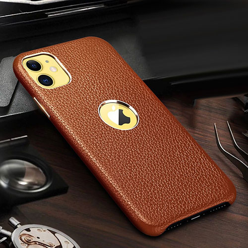 Soft Luxury Leather Snap On Case Cover for Apple iPhone 11 Brown
