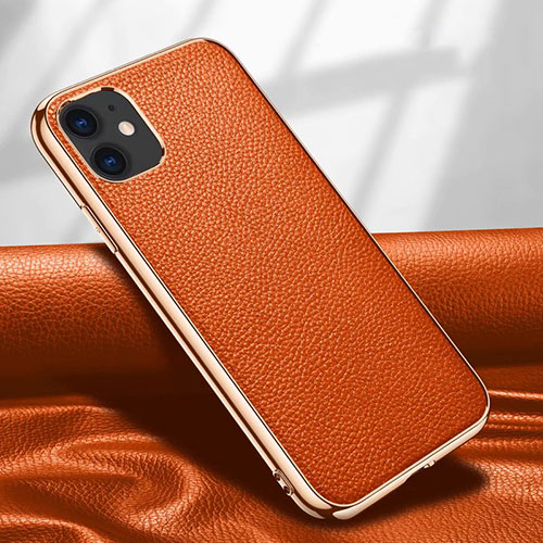 Soft Luxury Leather Snap On Case Cover for Apple iPhone 12 Orange