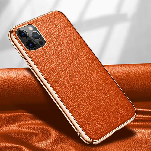 Soft Luxury Leather Snap On Case Cover for Apple iPhone 12 Pro Max Orange