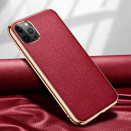 Soft Luxury Leather Snap On Case Cover for Apple iPhone 12 Pro Max Red