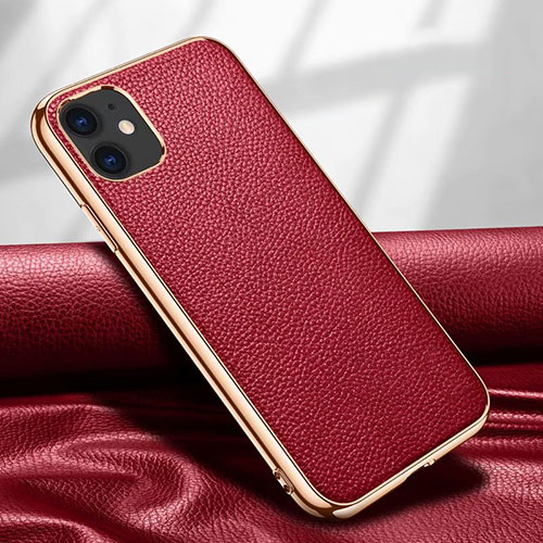 Soft Luxury Leather Snap On Case Cover for Apple iPhone 12 Red