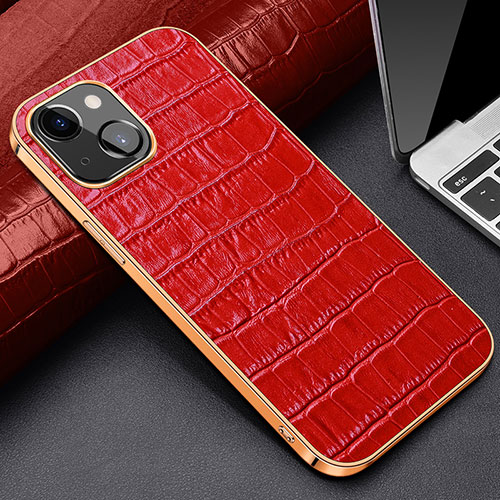 Soft Luxury Leather Snap On Case Cover for Apple iPhone 14 Plus Red