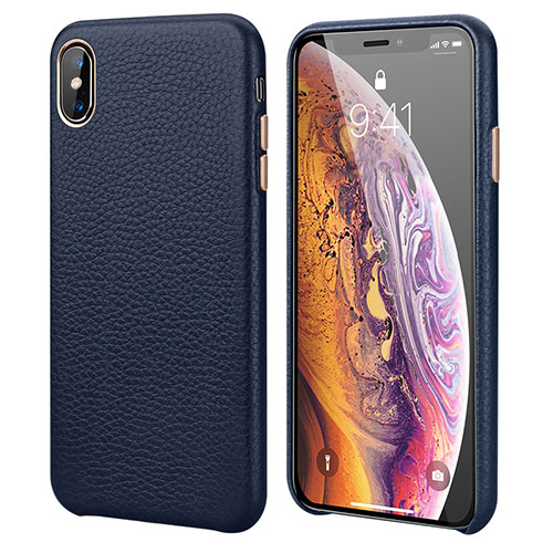 Soft Luxury Leather Snap On Case Cover for Apple iPhone XR Blue