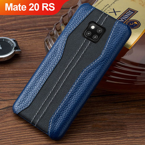 Soft Luxury Leather Snap On Case Cover for Huawei Mate 20 RS Blue and Black