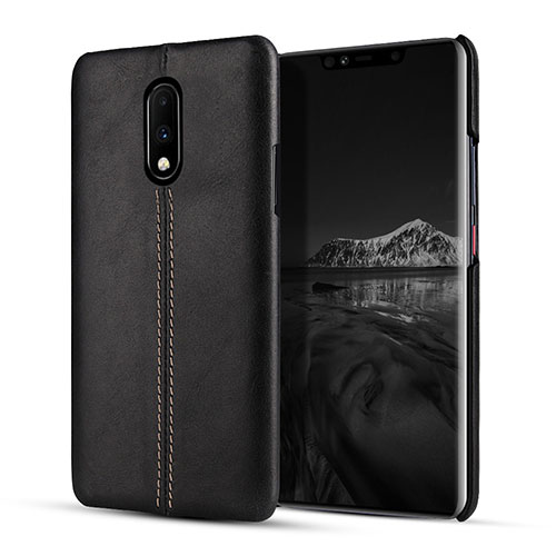 Soft Luxury Leather Snap On Case Cover for OnePlus 7 Black