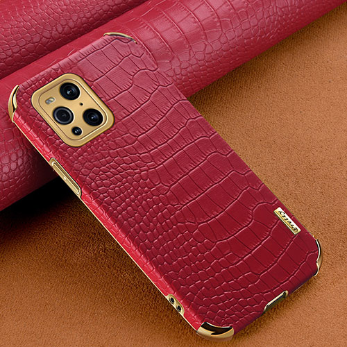 Soft Luxury Leather Snap On Case Cover for Oppo Find X3 Pro 5G Red