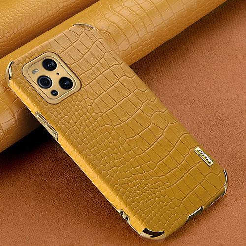 Soft Luxury Leather Snap On Case Cover for Oppo Find X3 Pro 5G Yellow