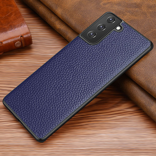 Soft Luxury Leather Snap On Case Cover for Samsung Galaxy S21 5G Blue