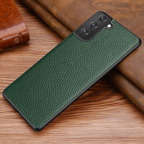 Soft Luxury Leather Snap On Case Cover for Samsung Galaxy S21 Plus 5G Midnight Green