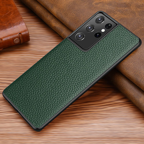 Soft Luxury Leather Snap On Case Cover for Samsung Galaxy S21 Ultra 5G Midnight Green
