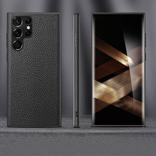 Soft Luxury Leather Snap On Case Cover for Samsung Galaxy S24 Ultra 5G Black