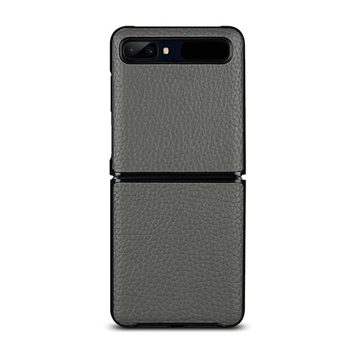 Soft Luxury Leather Snap On Case Cover for Samsung Galaxy Z Flip 5G Gray